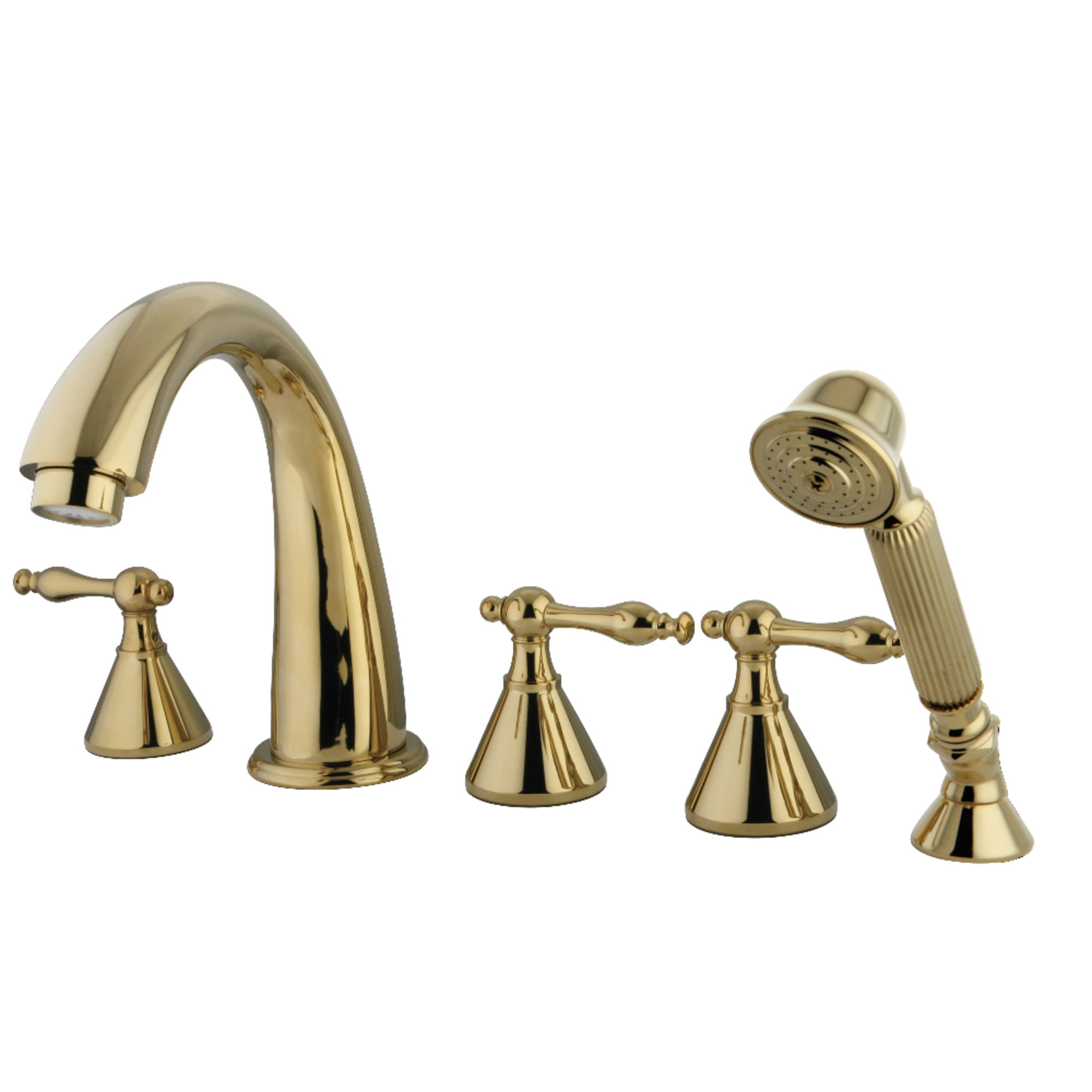 Kingston Brass KS23625NL Naples 5-Piece Roman Tub Faucet with Hand Shower, Polished Brass