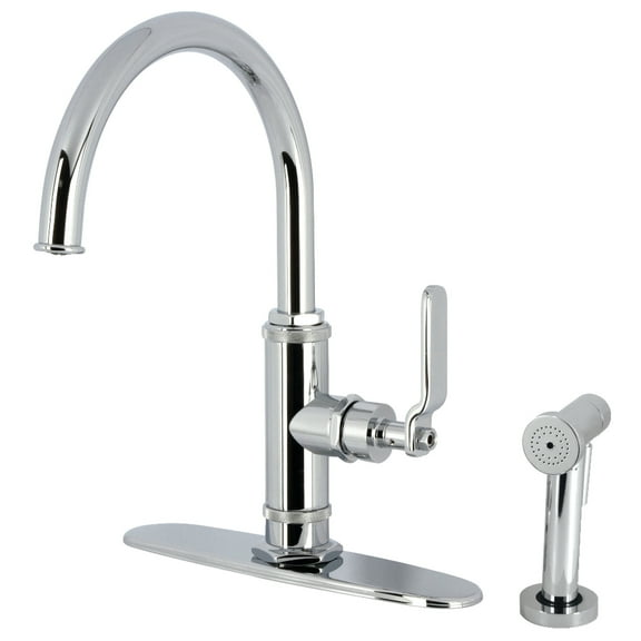 Kingston Brass KS2431KL Whitaker Single-Handle Kitchen Faucet with Brass Side Sprayer, Polished Chrome