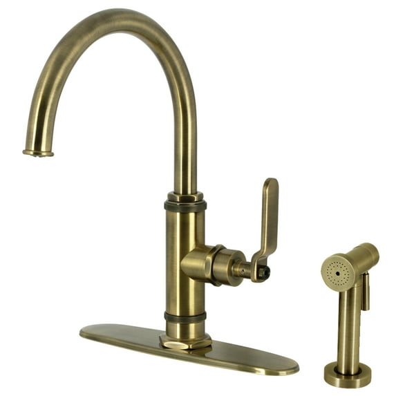 Kingston Brass KS2433KL Whitaker Single-Handle Kitchen Faucet with Brass Side Sprayer, Antique Brass