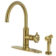 Kingston Brass KS2437RKX Webb Single-Handle Kitchen Faucet with Knurled Handle and Brass Side Sprayer, Brushed Brass