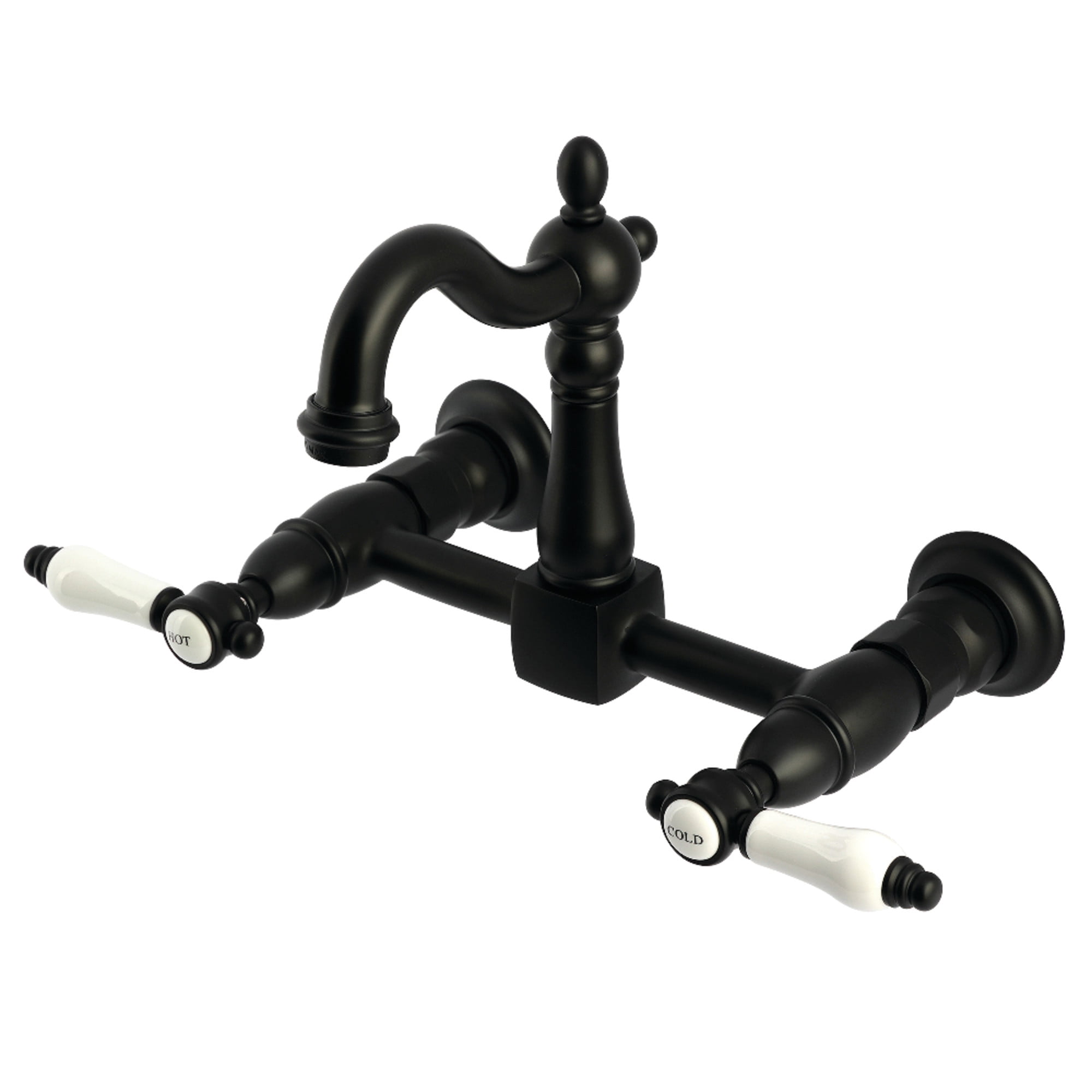 Kingston Brass KS2440BPL Bel-Air Double-Handle Wall-Mount Bridge Kitchen Faucet, Matte Black