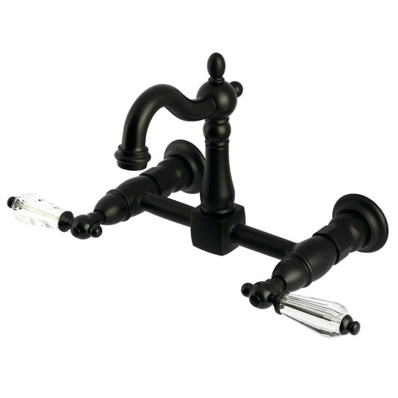 Kingston Brass KS2440WLL Willshire Double-Handle Wall-Mount Bridge Kitchen Faucet, Matte Black