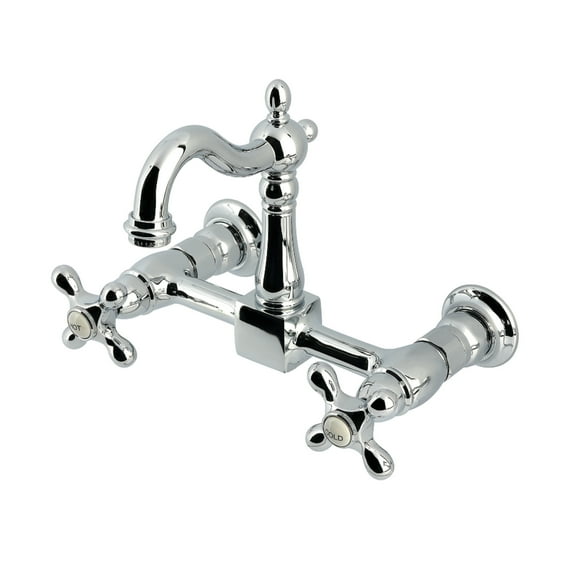 Kingston Brass KS2441AX Heritage Double-Handle Wall-Mount Bridge Kitchen Faucet, Polished Chrome