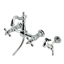 Kingston Brass KS2441AXBS Heritage Double-Handle Wall-Mount Bridge Kitchen Faucet with Brass Sprayer, Polished Chrome