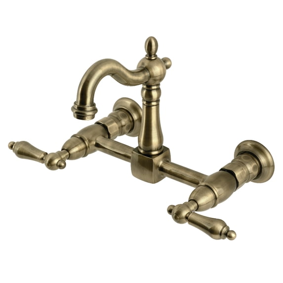 Kingston Brass KS2443AL Heritage Double-Handle Wall-Mount Bridge Kitchen Faucet, Antique Brass