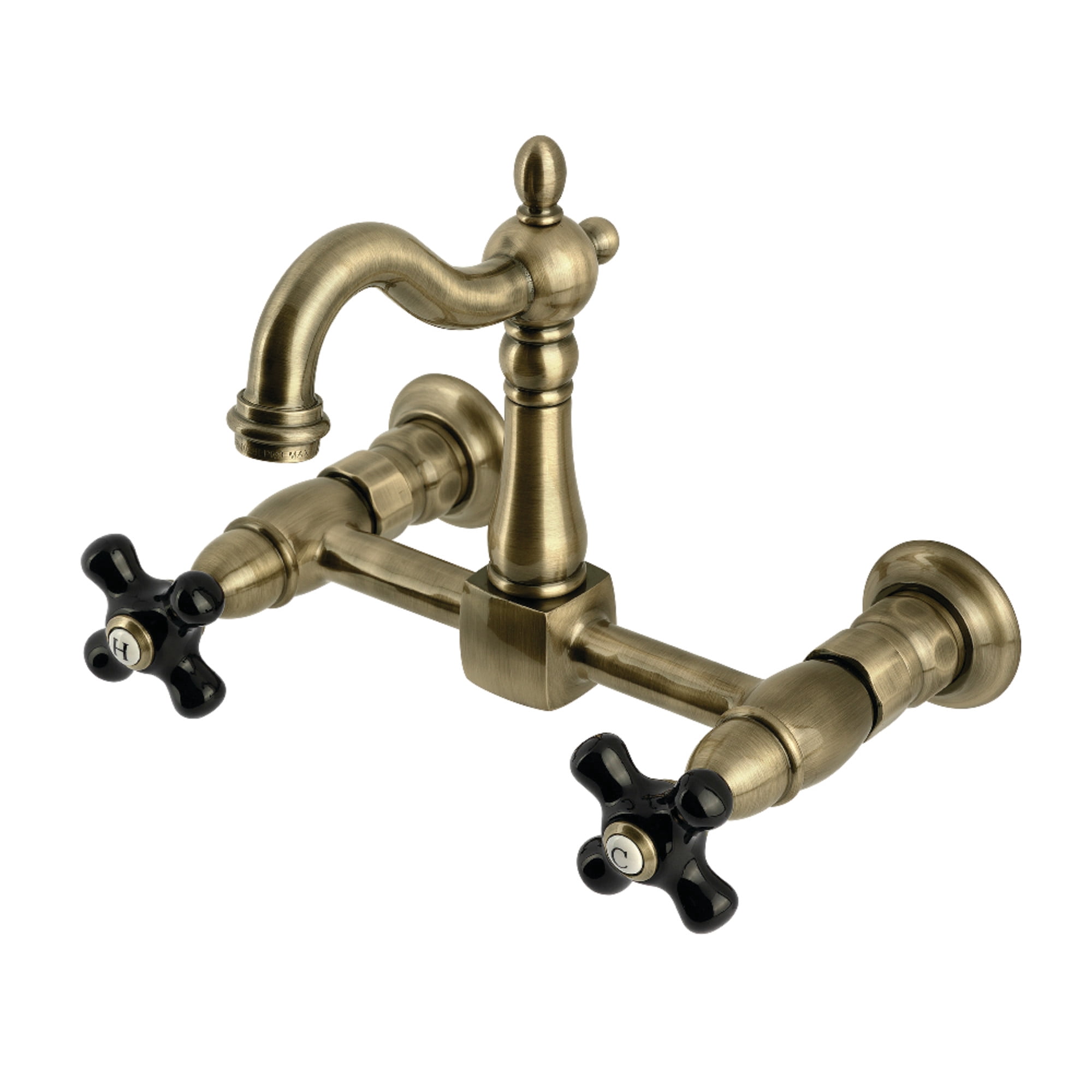 Kingston Brass KS2443PKX Duchess Double-Handle Wall-Mount Bridge Kitchen Faucet, Antique Brass