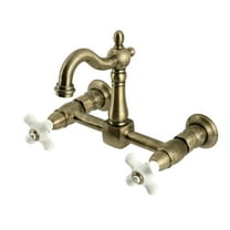 Kingston Brass KS2443PX Heritage Double-Handle Wall-Mount Bridge Kitchen Faucet, Antique Brass