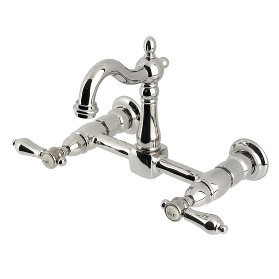 Kingston Brass KS2446BAL Heirloom Double-Handle Wall-Mount Bridge Kitchen Faucet, Polished Nickel