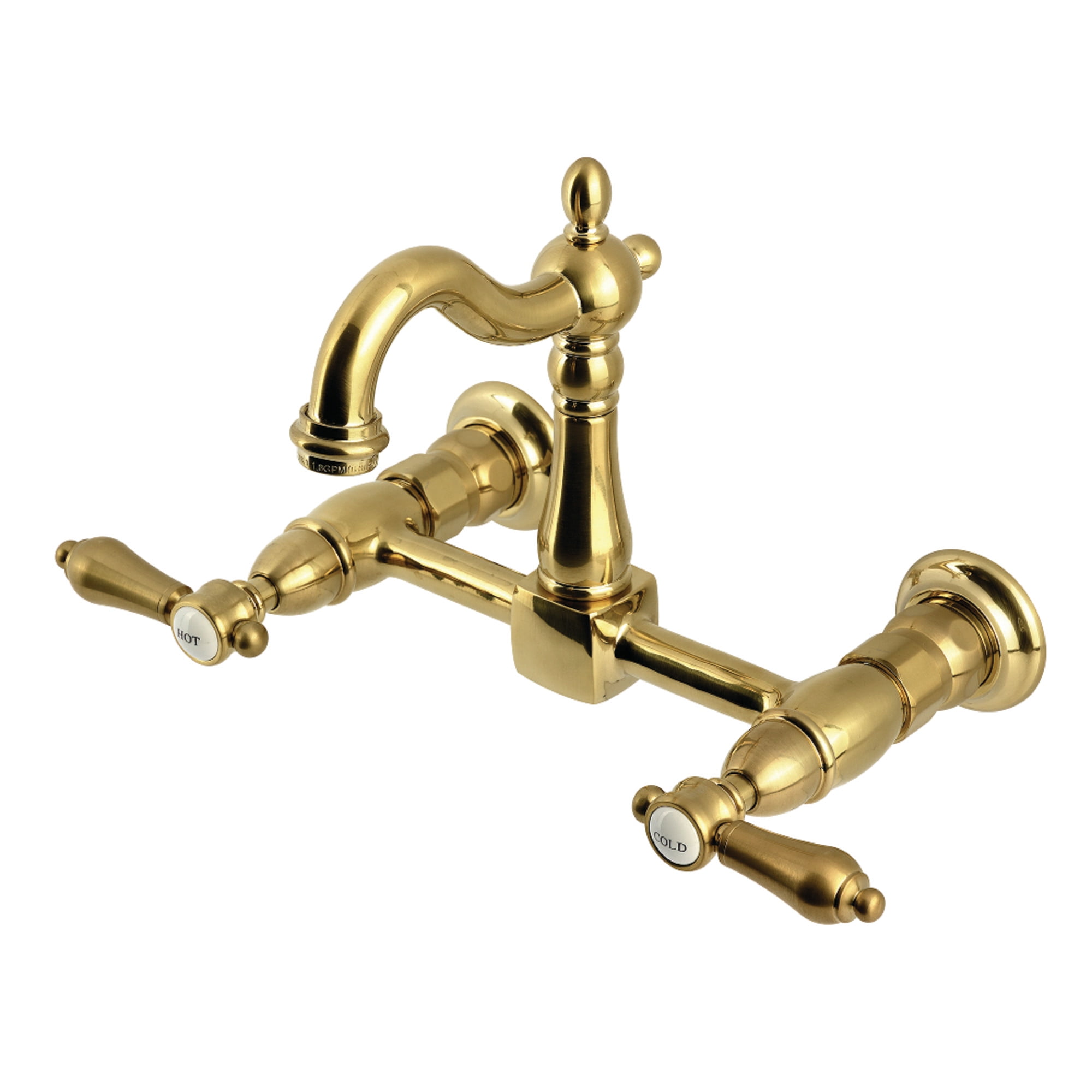 Kingston Brass KS2447BAL Heirloom Double-Handle Wall-Mount Bridge Kitchen Faucet, Brushed Brass