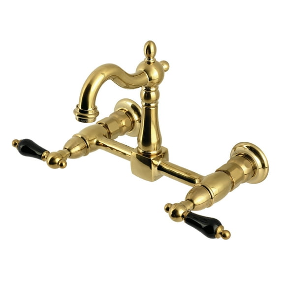 Kingston Brass KS2447PKL Duchess Double-Handle Wall-Mount Bridge Kitchen Faucet, Brushed Brass