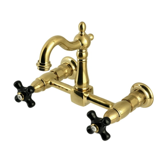 Kingston Brass KS2447PKX Duchess Double-Handle Wall-Mount Bridge Kitchen Faucet, Brushed Brass