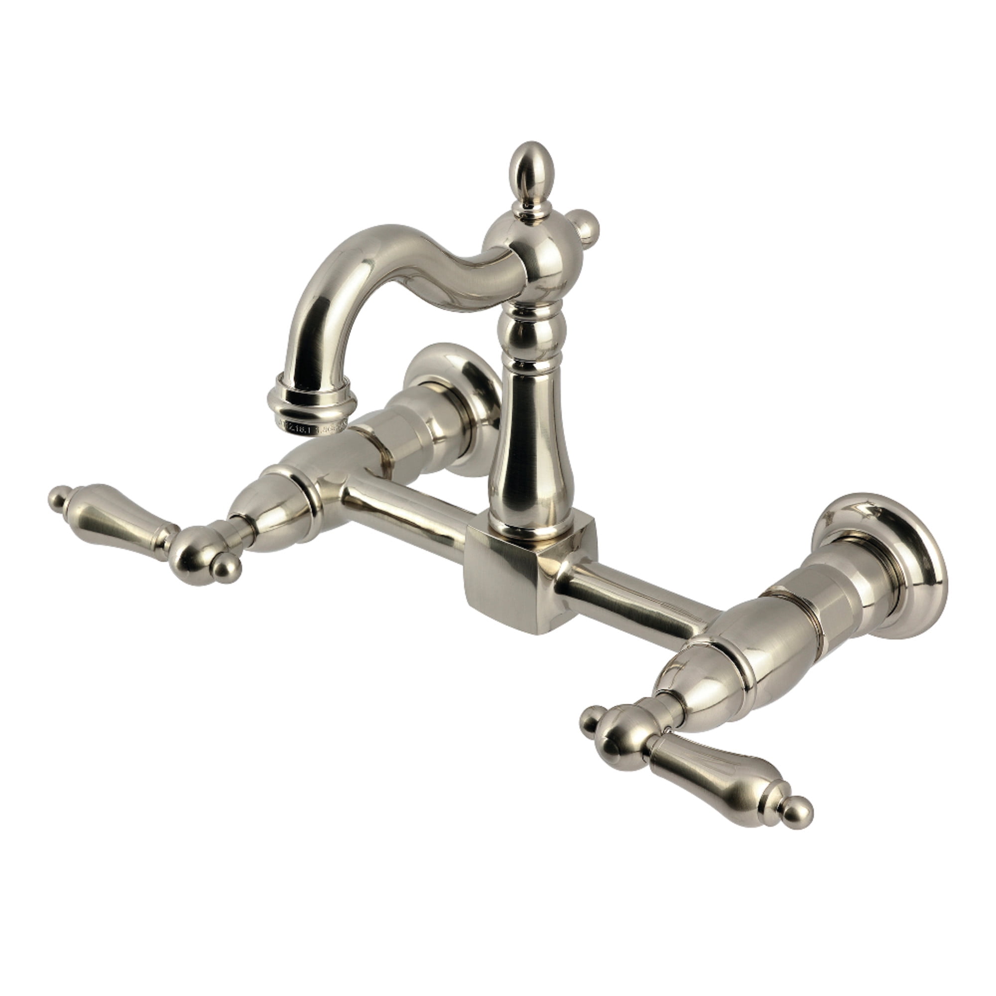 Kingston Brass KS2448AL Heritage Double-Handle Wall-Mount Bridge Kitchen Faucet, Brushed Nickel