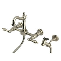 Kingston Brass KS2448ALBS Heritage Double-Handle Wall-Mount Bridge Kitchen Faucet with Brass Sprayer, Brushed Nickel