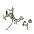 thumbnail image 1 of Kingston Brass KS2448AXBS Heritage Double-Handle Wall-Mount Bridge Kitchen Faucet with Brass Sprayer, Brushed Nickel, 1 of 7