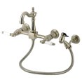 thumbnail image 1 of Kingston Brass KS2448PLBS Heritage Double-Handle 3-Hole Wall-Mount Bridge Kitchen Faucet with Brass Sprayer in Brushed Nickel, 1 of 8