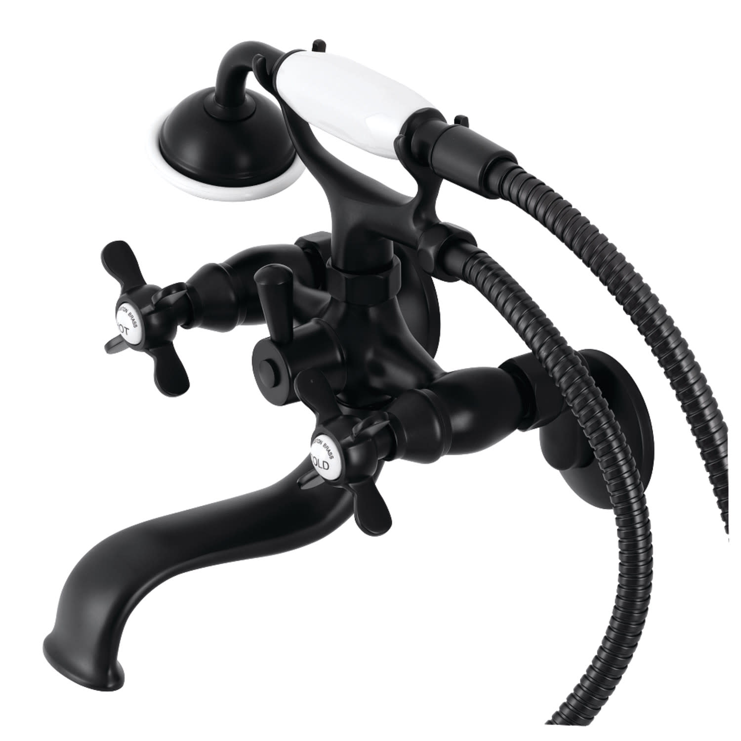 Kingston Brass Aqua Vintage 3-Handle Deck-Mount Clawfoot Tub Faucets With Hand Shower In Matte Black Hae209t0