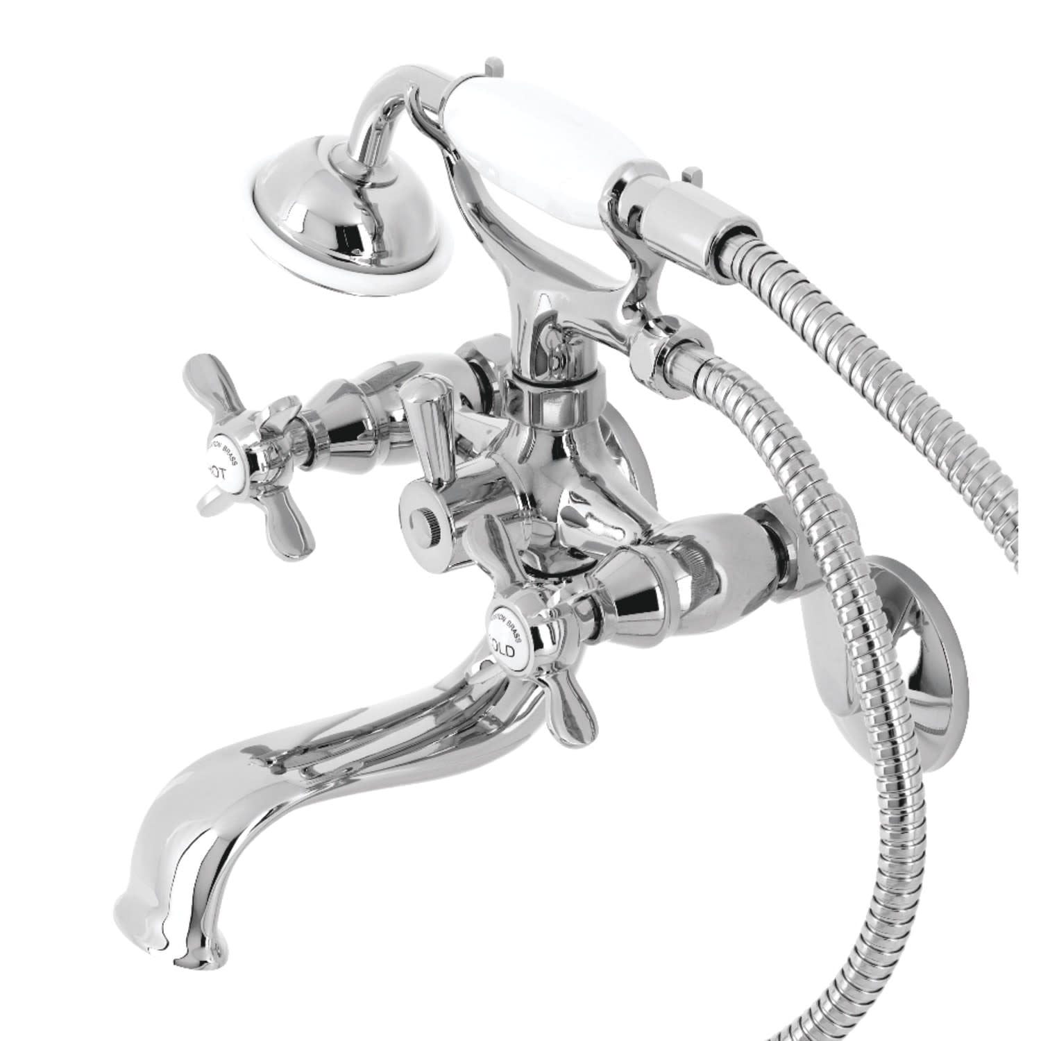 Polished Chrome Wall Mount Clawfoot Tub Faucet with Hand Shower