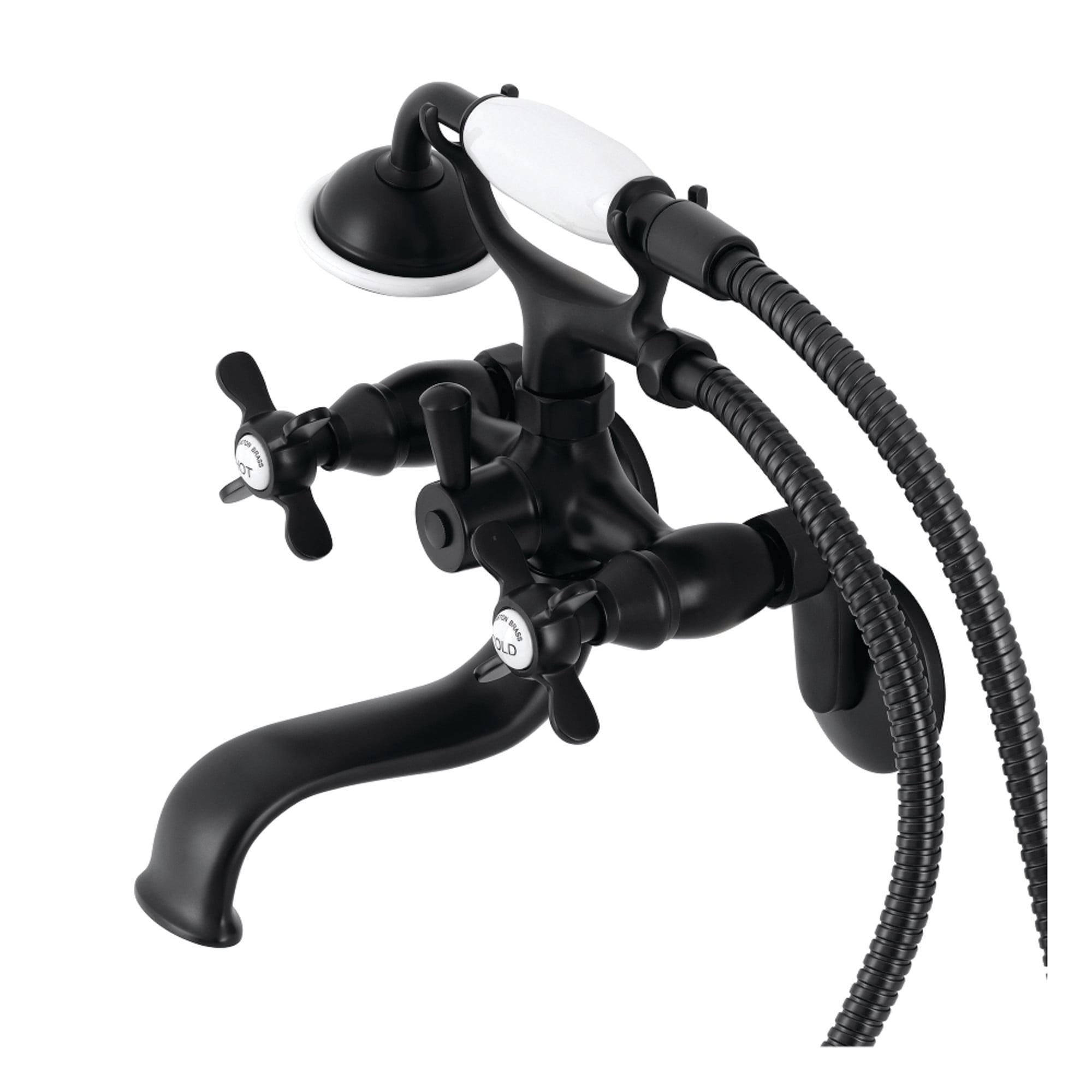 Kingston Brass KS246MB Essex Wall Mount Clawfoot Tub Faucet with Hand Shower, Matte Black