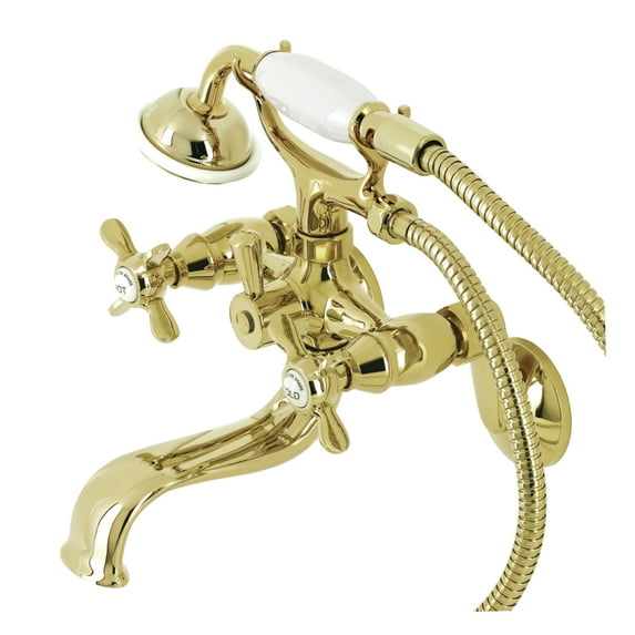 Kingston Brass KS246PB Essex Wall Mount Clawfoot Tub Faucet with Hand Shower, Polished Brass