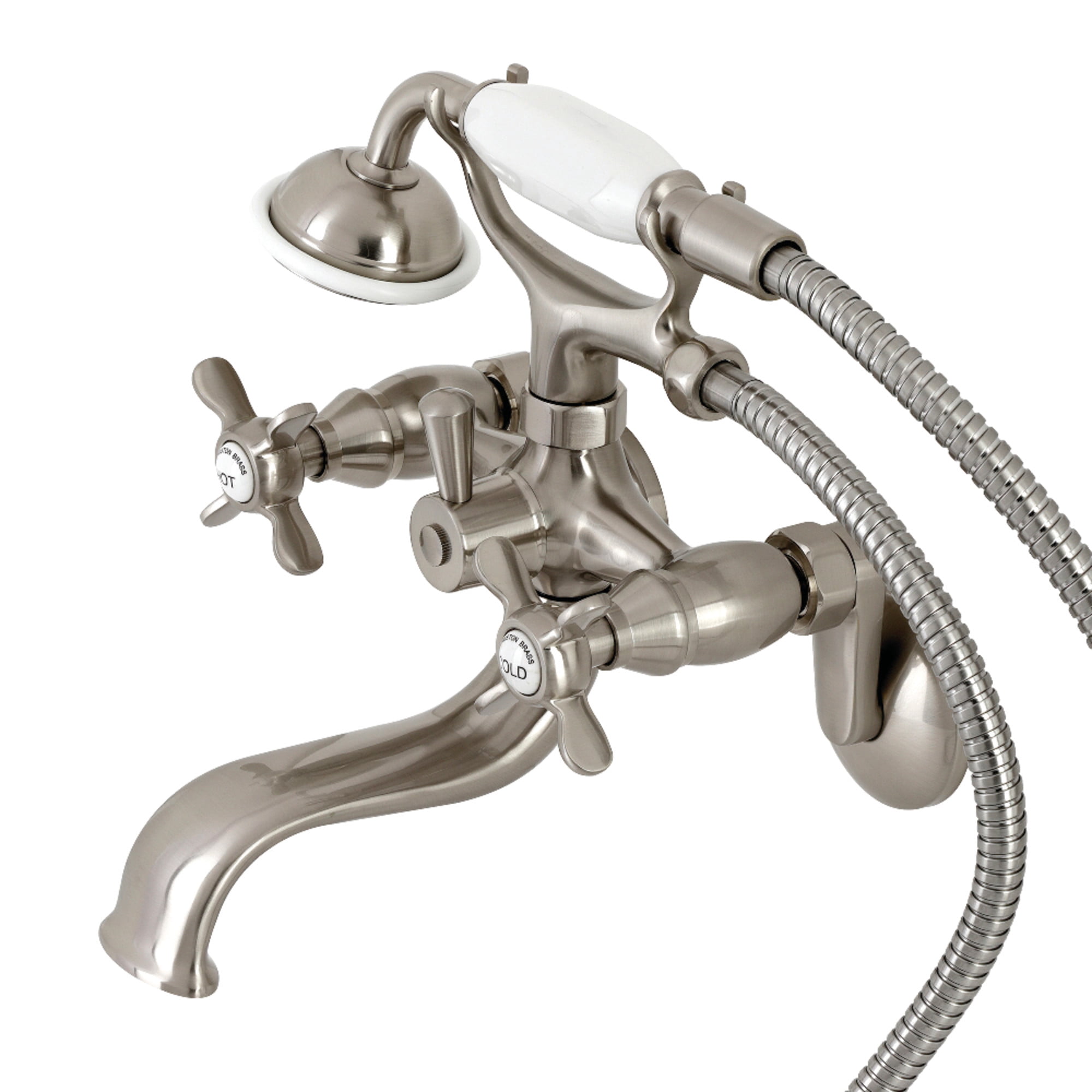 Kingston Brass KS246SN Essex Wall Mount Clawfoot Tub Faucet with Hand Shower, Brushed Nickel
