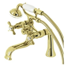 Kingston Brass KS248PB Essex Three-Handle 2-Hole Deck-Mount Clawfoot Tub Faucet with Hand Shower in Polished Brass