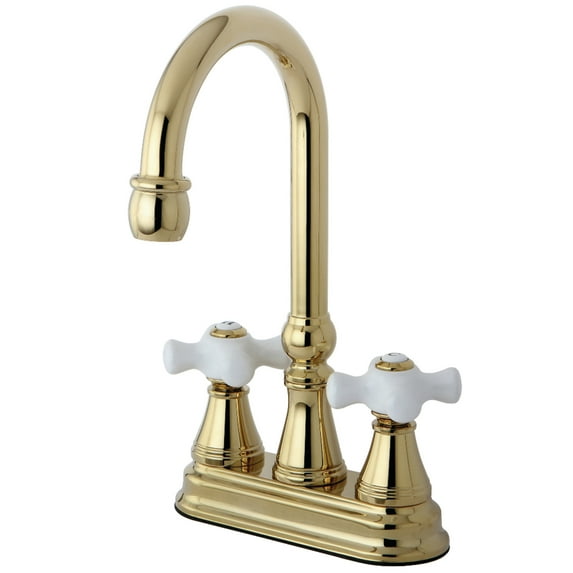 Kingston Brass KS2492PX Governor Two-Handle 2-Hole Deck Mount Bar Faucet in Polished Brass
