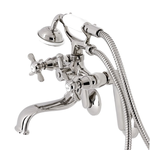 Kingston Brass KS249PN Kingston Tub Wall Mount Clawfoot Tub Faucet with Hand Shower, Polished Nickel