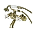 thumbnail image 1 of Kingston Brass KS266PXAB Kingston Three-Handle 2-Hole Wall Mount Clawfoot Tub Faucet with Hand Shower in Antique Brass, 1 of 7