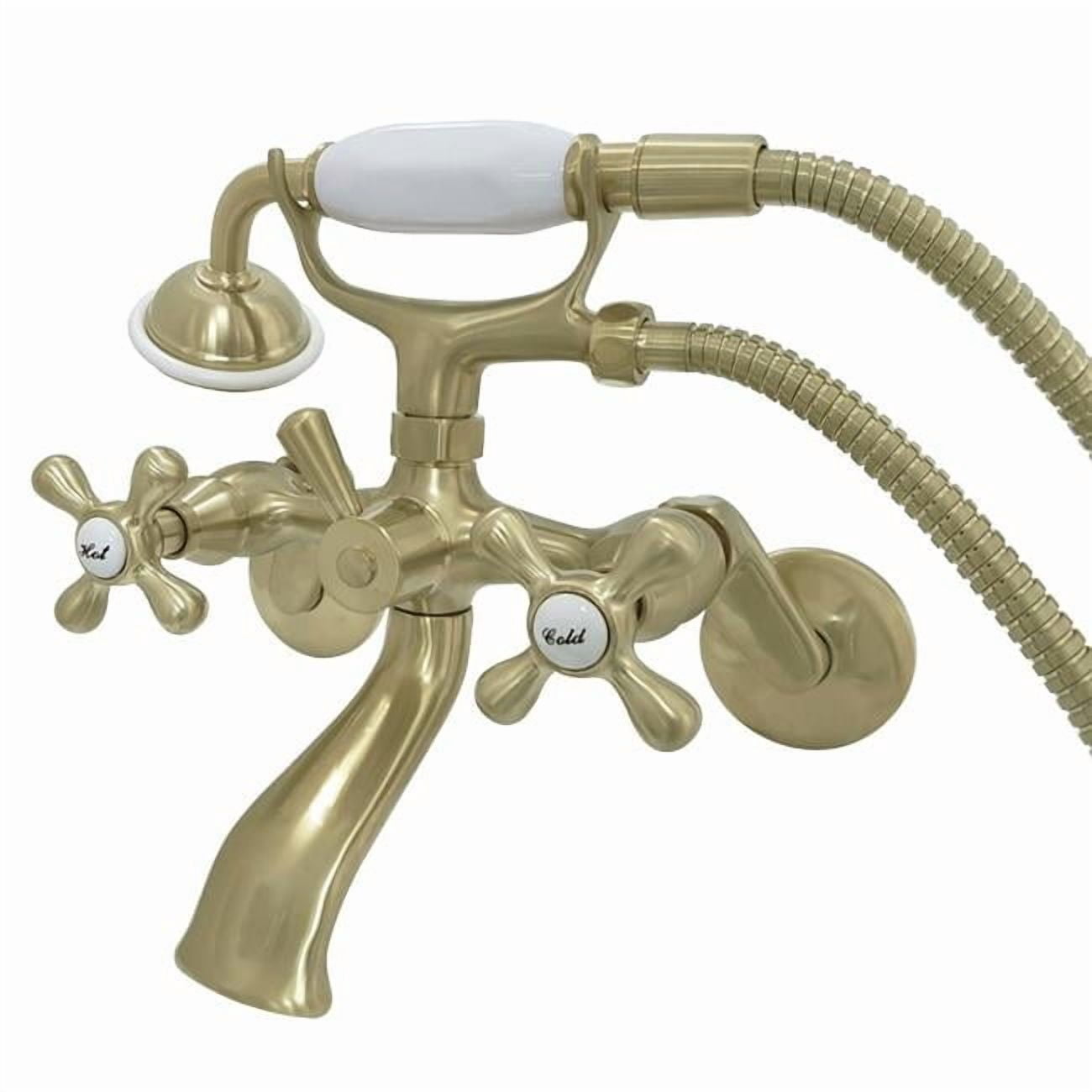 Kingston Brass KS266SB Wall Mount Clawfoot Tub Faucet with Hand Shower, Satin Brass