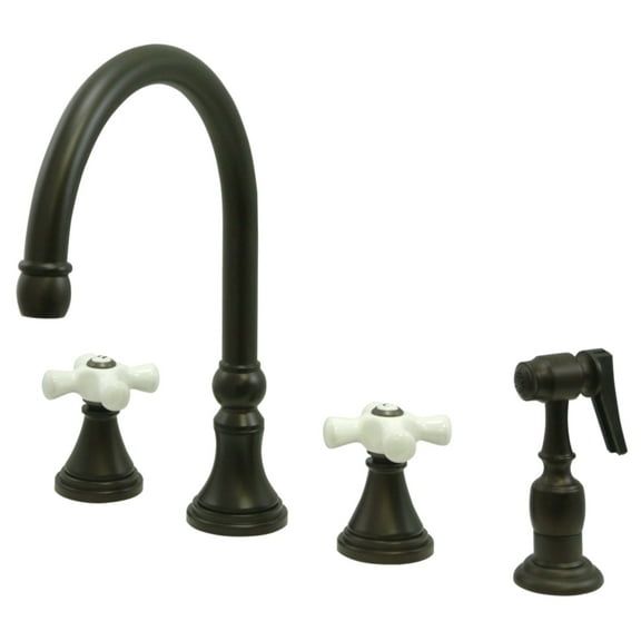 Kingston Brass KS2795PXBS Governor Double-Handle 4-Hole Widespread Kitchen Faucet with Brass Sprayer in Oil Rubbed Bronze
