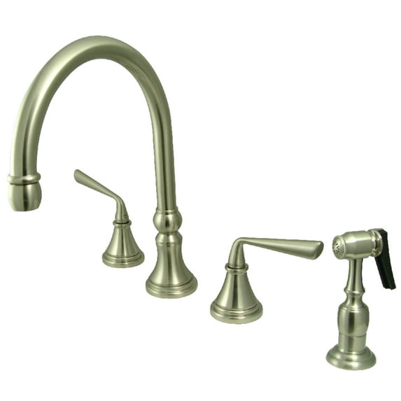 Kingston Brass KS2798ZLBS Silver Sage Double-Handle 4-Hole Widespread Kitchen Faucet with Brass Sprayer in Brushed Nickel