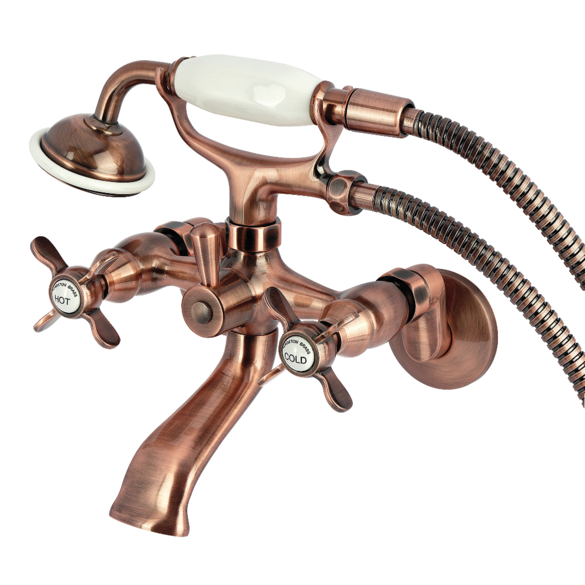Kingston Brass KS286AC Essex Wall Mount Clawfoot Tub Faucet with Hand Shower, Antique Copper