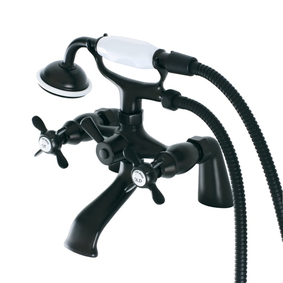 Kingston Brass KS287MB Essex 6" Center Deck-Mount Clawfoot Tub Faucet with Hand Shower, Matte Black