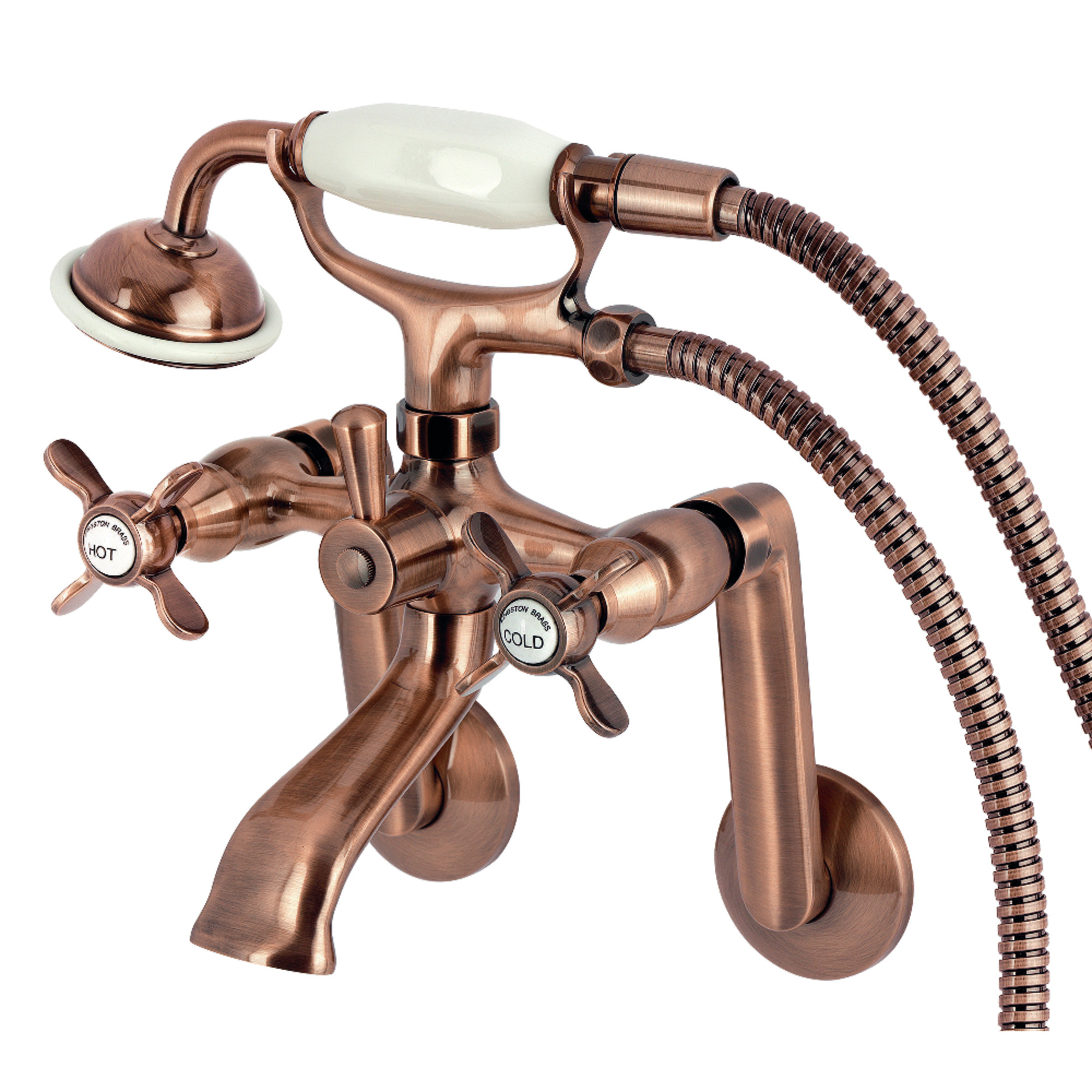Kingston Brass KS289AC Kingston Tub Wall Mount Clawfoot Tub Faucet with Hand Shower, Antique Copper