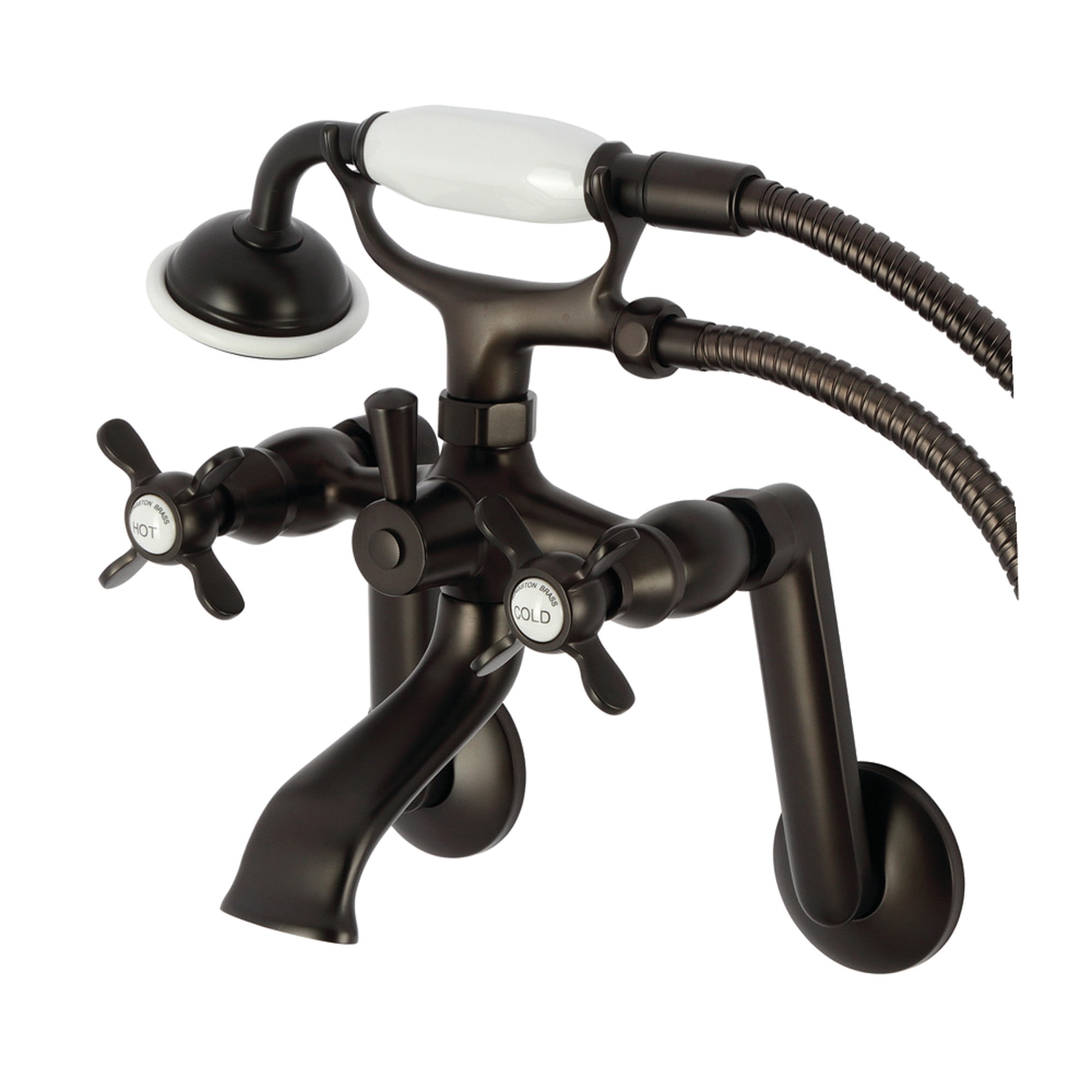 Kingston Brass KS289ORB Kingston Tub Wall Mount Clawfoot Tub Faucet with Hand Shower, Oil Rubbed Bronze