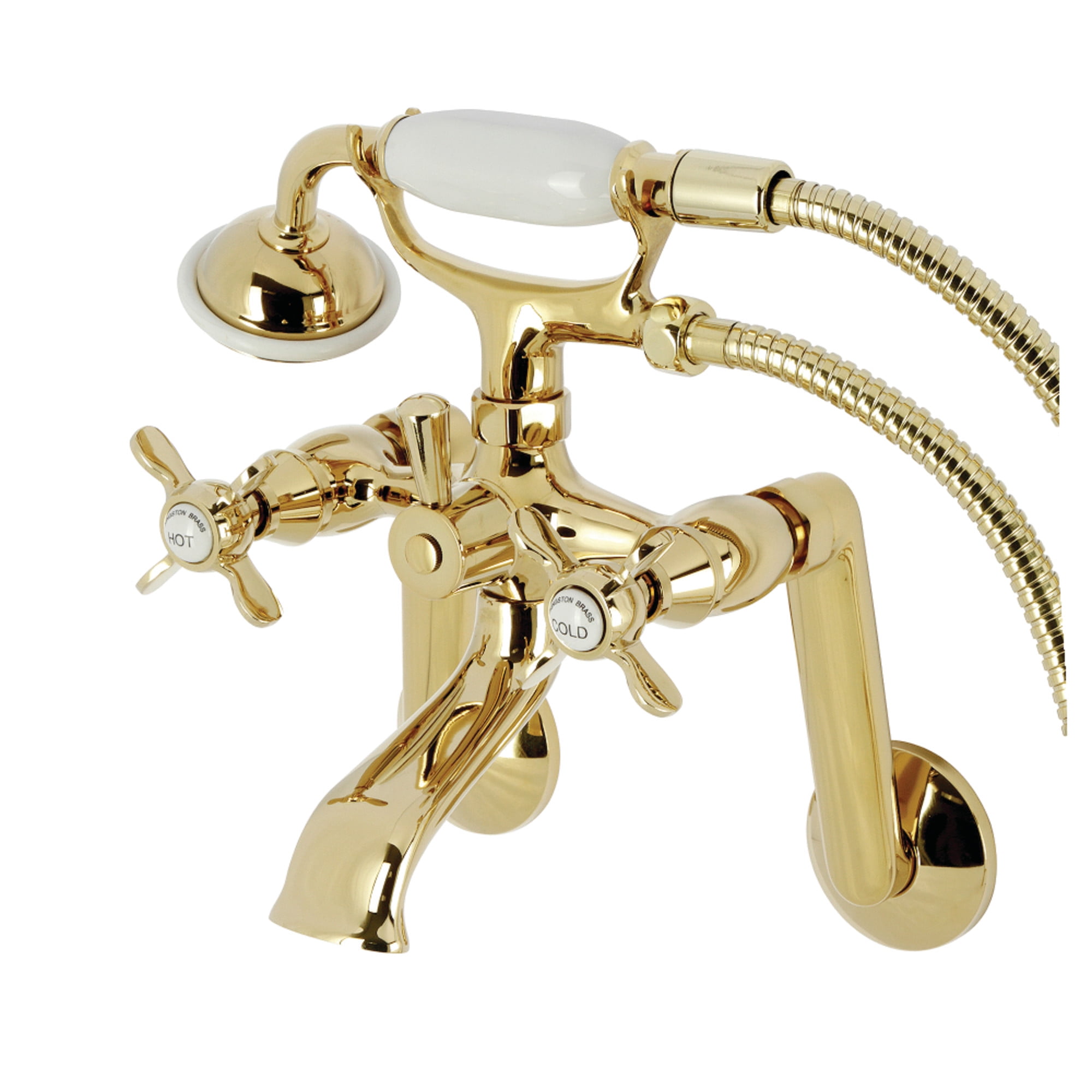 Kingston Brass KS289PB Kingston Tub Wall Mount Clawfoot Tub Faucet with Hand Shower, Polished Brass