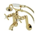 thumbnail image 1 of Kingston Brass KS289PB Kingston Tub Wall Mount Clawfoot Tub Faucet with Hand Shower, Polished Brass, 1 of 4