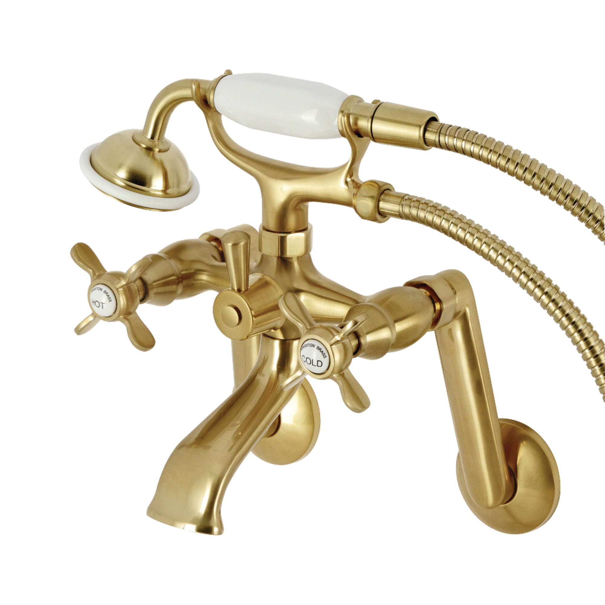 Kingston Brass KS289SB Kingston Tub Wall Mount Clawfoot Tub Faucet with Hand Shower, Brushed Brass
