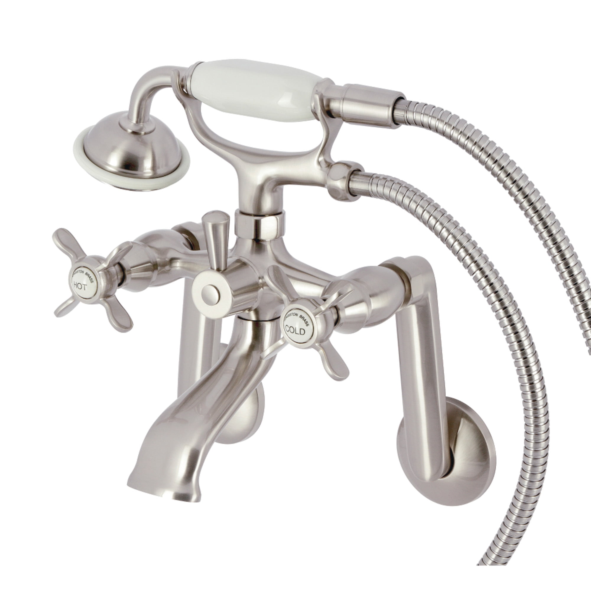 Kingston Brass KS289SN Kingston Tub Wall Mount Clawfoot Tub Faucet with Hand Shower, Brushed Nickel