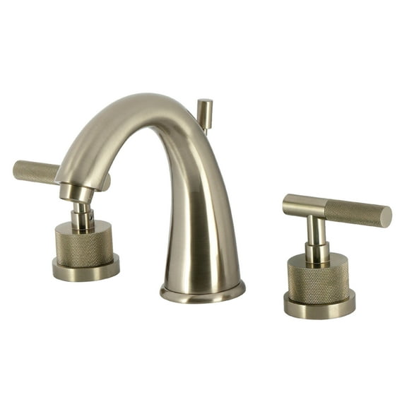 Kingston Brass KS2968KNL Convergent Two-Handle 3-Hole Deck Mount Widespread Bathroom Faucet with Knurled Handle and Brass Pop-Up in Brushed Nickel