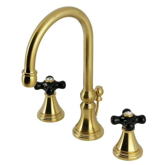 Kingston Brass KS2987PKX Duchess Two-Handle 3-Hole Deck Mount Widespread Bathroom Faucet with Brass Pop-Up in Brushed Brass