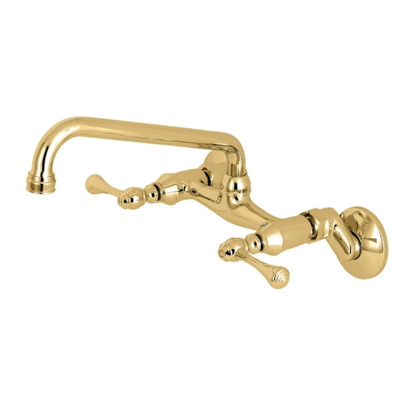 Kingston Brass KS300PB Two-Handle Adjustable Center Wall Mount Kitchen Faucet, Polished Brass