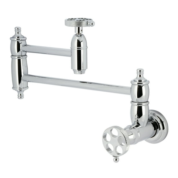 Kingston Brass KS3101RKX Webb Wall Mount Pot Filler Faucet with Knurled Handle, Polished Chrome