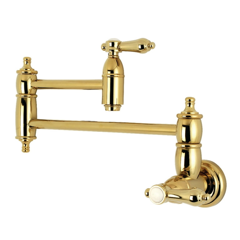 Kingston Brass Heirloom Antique Brass 2-Handle Wall-Mount Pot Filler Handle Kitchen Faucet Kingston Brass Heirloom Antique Brass 2-Handle Wall-Mount Pot Filler Handle Kitchen Faucet