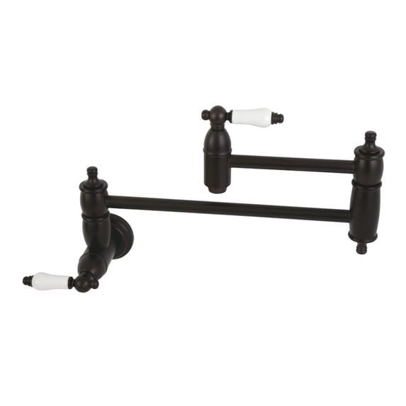 Kingston Brass KS3105PL Restoration Wall Mount Pot Filler Kitchen Faucet, Oil Rubbed Bronze