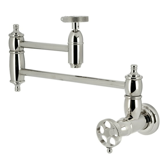 Kingston Brass KS3106RKX Webb Wall Mount Pot Filler Faucet with Knurled Handle, Polished Nickel