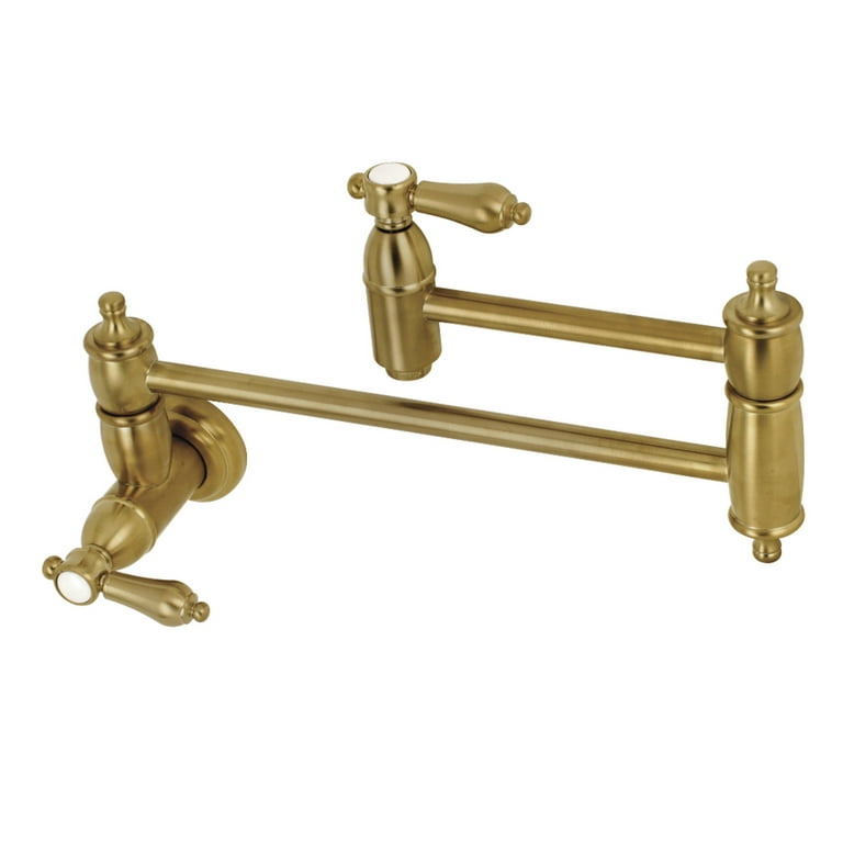 Kingston Brass Heirloom Antique Brass 2-Handle Wall-Mount Pot Filler Handle Kitchen Faucet Kingston Brass Heirloom Antique Brass 2-Handle Wall-Mount Pot Filler Handle Kitchen Faucet