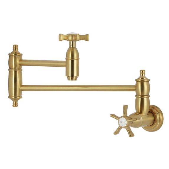 Kingston Brass KS3107NX Hamilton Two-Handle 1-Hole Wall Mount Pot Filler Faucet in Brushed Brass