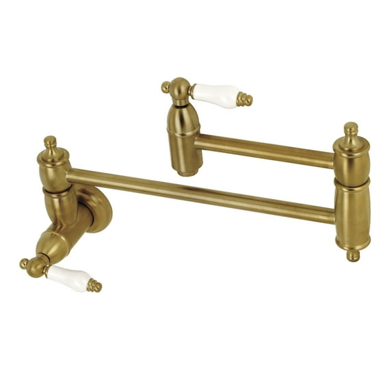 Kingston Brass KS3107PL Restoration Wall Mount Pot Filler Kitchen Faucet, Brushed Brass