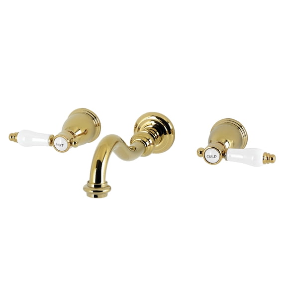 Kingston Brass KS3122BPL Bel-Air Double-Handle 3-Hole Wall Mount Bathroom Faucet in Polished Brass